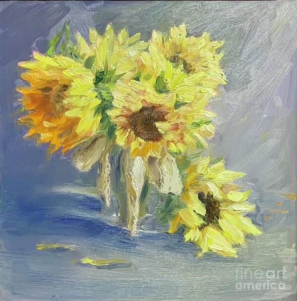 Sunflowers Art Print featuring the painting Sunny bouquet by Lori Ippolito