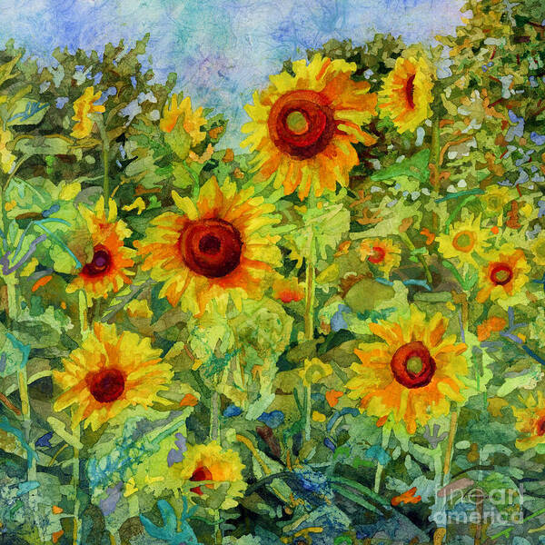 Sunflower Art Print featuring the painting Sunny Meadow-Sunflowers by Hailey E Herrera