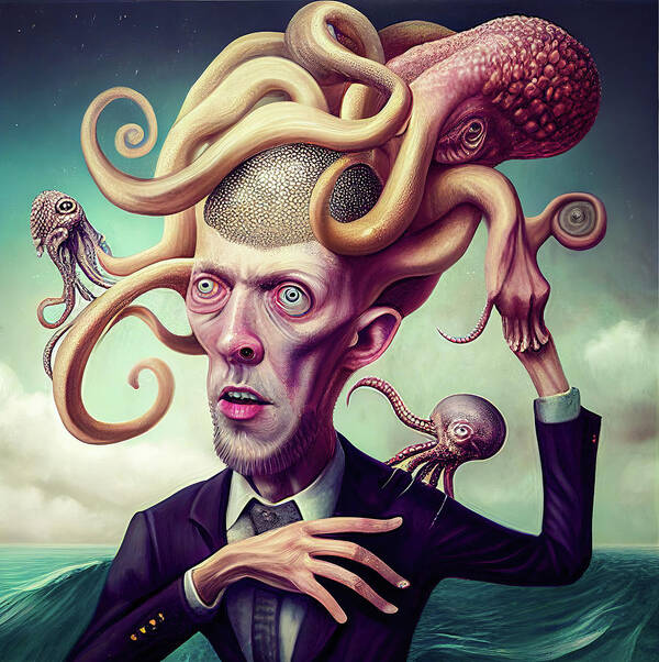 Octopus Art Print featuring the digital art Surreal Hybrid Creature 03 Octopus and Human by Matthias Hauser