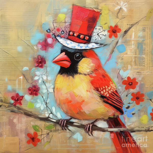 Nothern Cardinal Art Print featuring the painting Sweet Little Cardinal by Tina LeCour