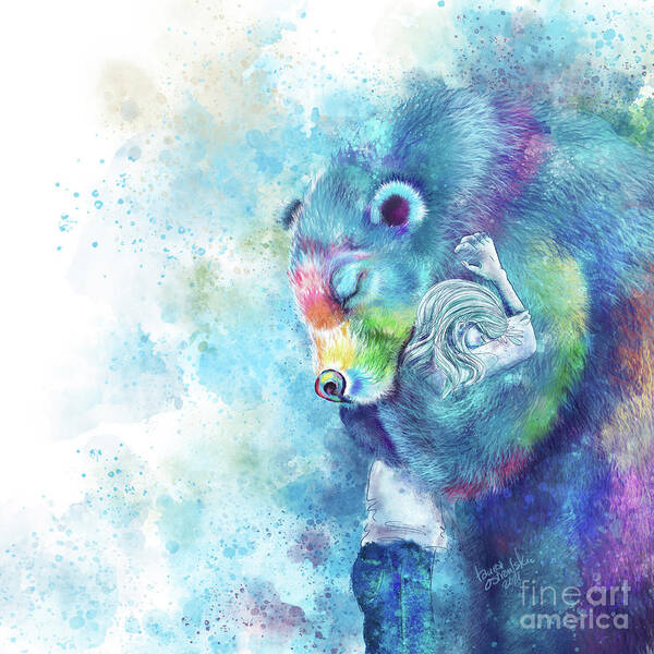 Bear Art Print featuring the digital art Sympathy Bear Hug - White by Laura Ostrowski