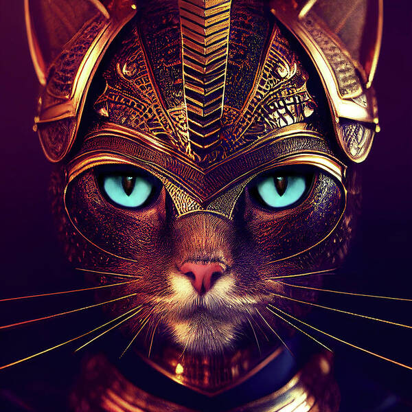 Cat Warriors Art Print featuring the digital art Tabitha the Tabby Cat Warrior by Peggy Collins