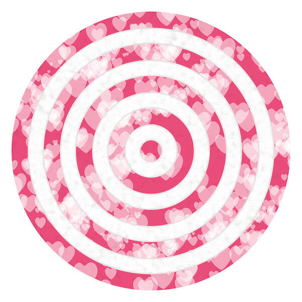 Target Art Print featuring the photograph Target for Valentine's day-pink with hearts by Elena Sysoeva