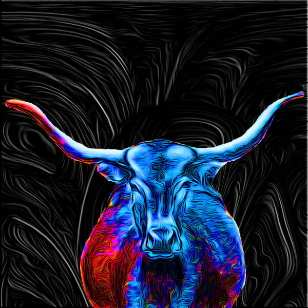 Abstract Art Print featuring the digital art Texas Longhorn - Abstract by Ronald Mills
