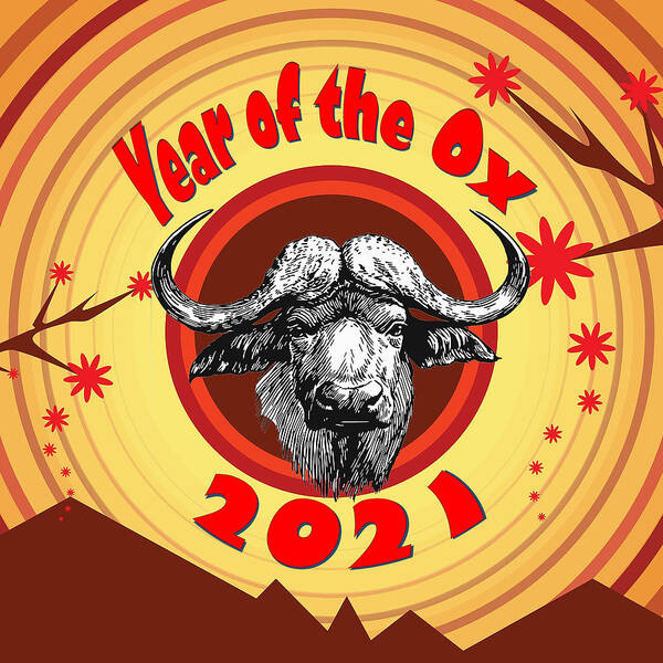 Ox Art Print featuring the digital art Year of the Ox 2 by Ali Baucom