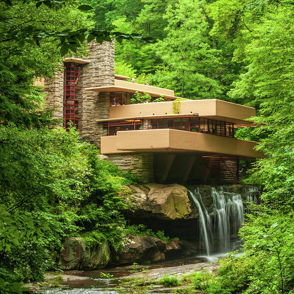 Building Art Print featuring the photograph The Falling Waters - by Franks Lloyd Wright by Louis Dallara