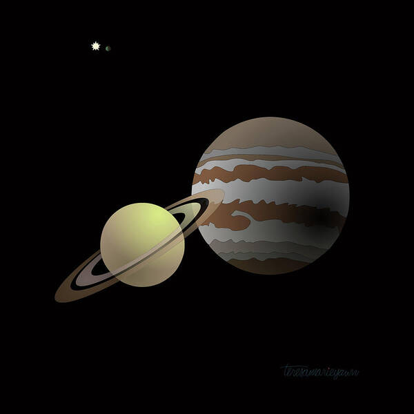 Great Art Print featuring the digital art The Great Conjunction of Jupiter and Saturn by Teresamarie Yawn