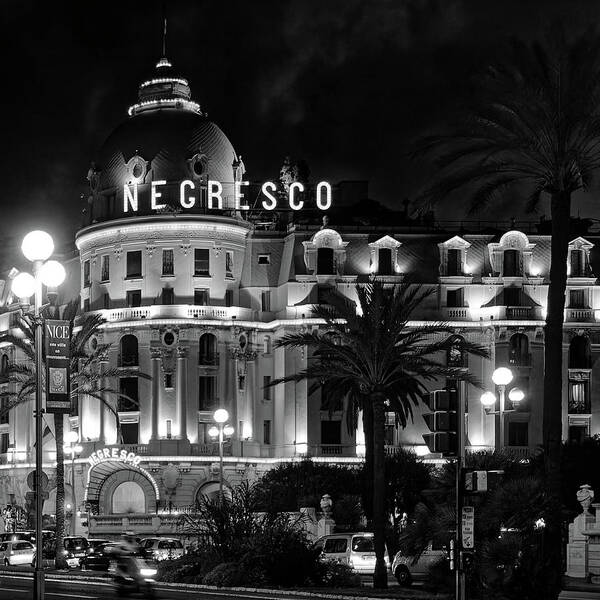 Night Art Print featuring the photograph The Hotel Negresco by Ron Dubin