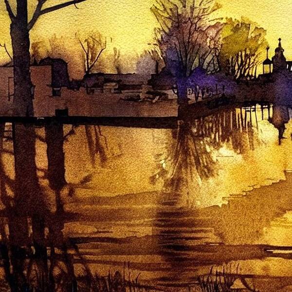 Waterloo Village Art Print featuring the painting The Pond at Waterloo Village, Morris Canal, Golden Hour by Christopher Lotito