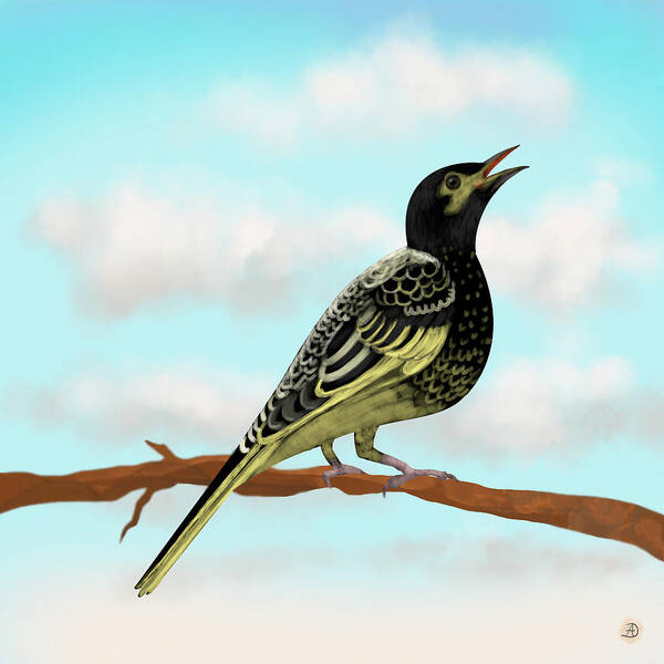Birds Art Print featuring the digital art The Regent Honeyeater - birds of Australia by Andreea Dumez