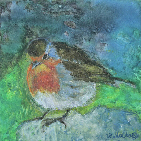 Robin Art Print featuring the painting The Robin Bird by Vibeke Moldberg