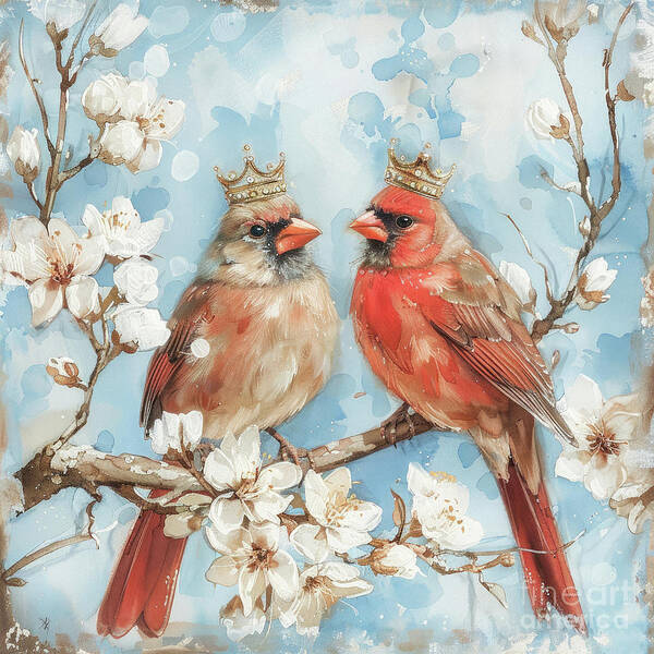 Cardinals Art Print featuring the painting The Royal Cardinals by Tina LeCour