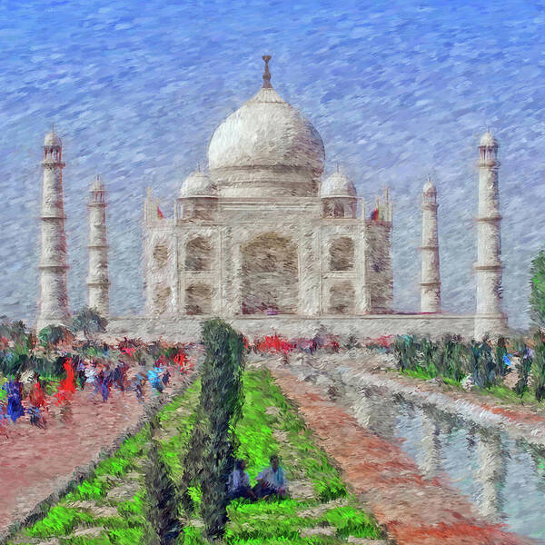 Taj Mahal Art Print featuring the digital art The Taj Mahal - Impressionist Style by Digital Photographic Arts