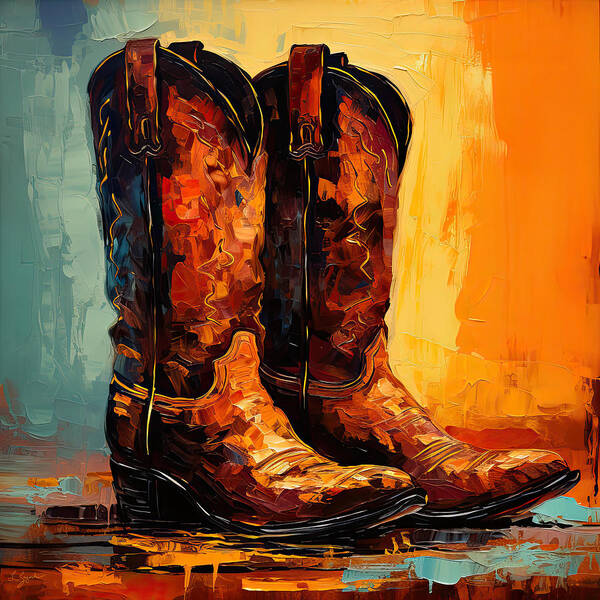 Equestrian Boots Art Print featuring the photograph The Trail Less Traveled - Colorful Western Art by Lourry Legarde