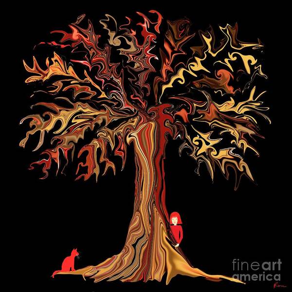 Tree Art Print featuring the digital art The tree of fire by Elaine Hayward