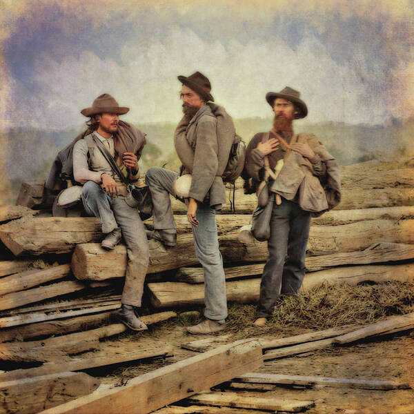 Three Confederate Prisoners Gettysburg Art Print featuring the digital art Three Confederate Prisoners at Gettysburg Color One by Randy Steele