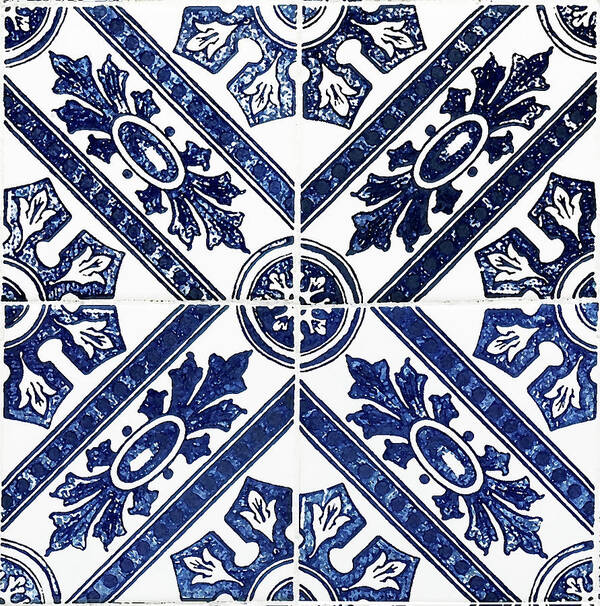 Blue Tiles Art Print featuring the digital art Tiles Mosaic Design Azulejo Portuguese Decorative Art III by Irina Sztukowski