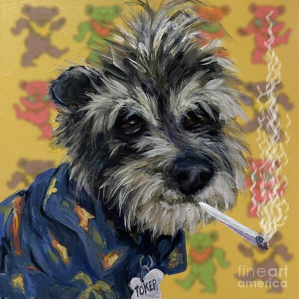 Dog Stoner Toker Art Print featuring the painting Toker by Robin Wiesneth