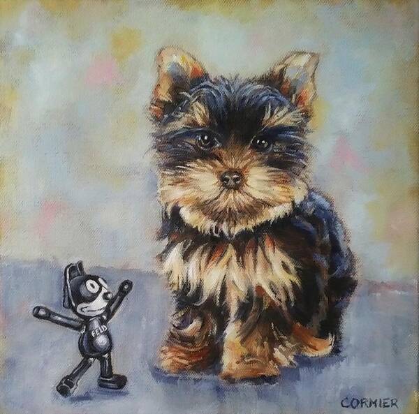 Yorkie Art Print featuring the painting Toy VS Toy by Jean Cormier