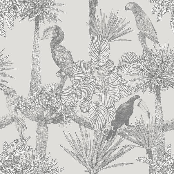 Tropical Tree Art Print featuring the drawing Tropical Birds and Palm Tree Seamless Repeat by MattGrove