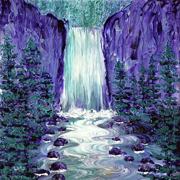 Tumalo Falls Art Print featuring the painting Tumalo Falls in Purple and Teal by Laura Iverson