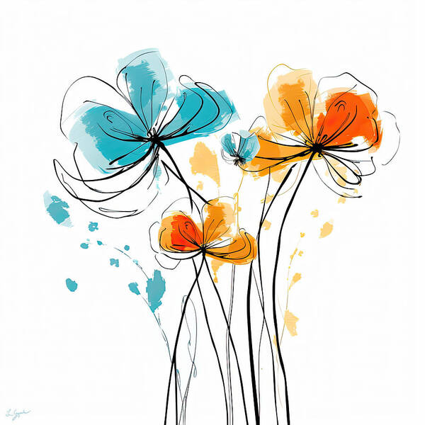 Turquoise And Orange Art Print featuring the painting Turquoise and Orange Tango by Lourry Legarde