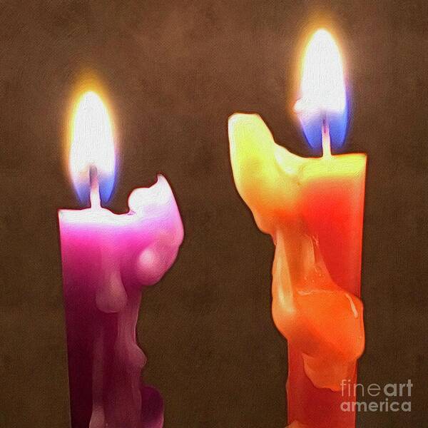 Candles Art Print featuring the digital art Two Candles by Wendy Golden