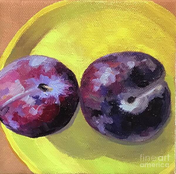 Plum Art Print featuring the painting Two Plums by Anne Marie Brown