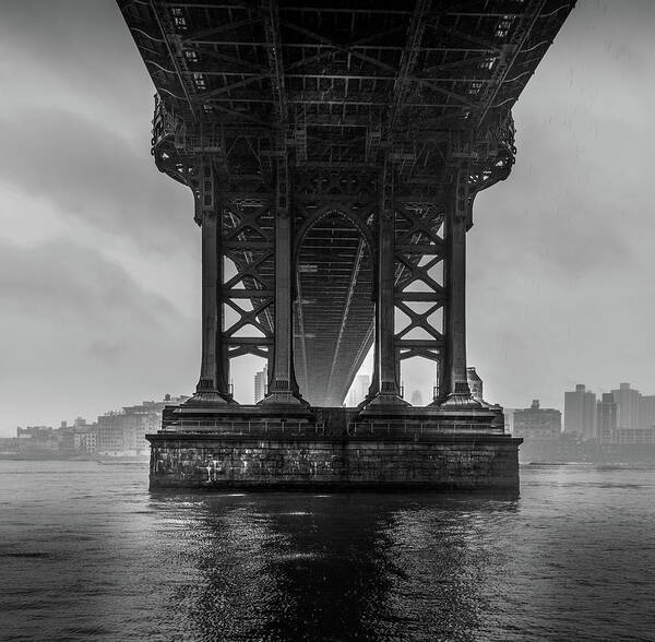 Black And White Art Print featuring the photograph Under Manhattan Bridge, New York by Serge Ramelli