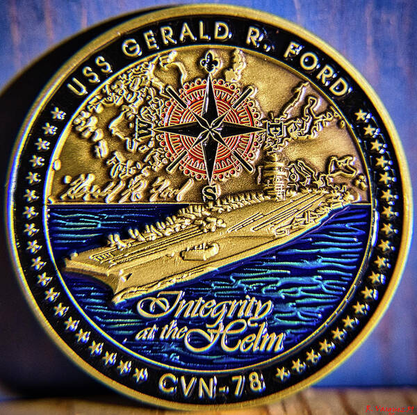 Navy Art Print featuring the photograph US Navy Gerald R. Ford Challenge Coin Front by Rene Vasquez