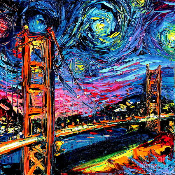 Golden Gate Bridge Art Print featuring the painting van Gogh Never Saw Golden Gate by Aja Trier