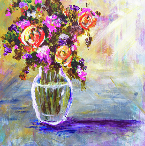  Farmhouse Art Print featuring the painting Vase of Roses by Joanne Herrmann