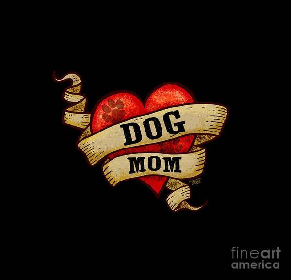 Dog Mom Art Print featuring the digital art Vintage Heart Dog Mom by Laura Ostrowski