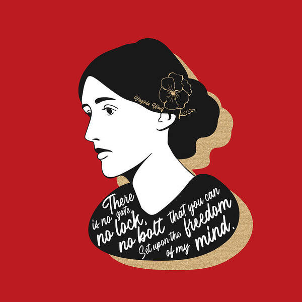 Virginia Woolf Art Print featuring the digital art Virginia Woolf Graphic Quote II - Red by Ink Well