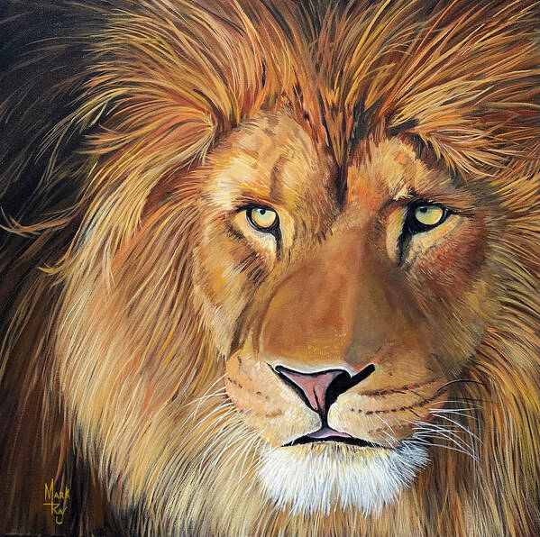 Lion Art Print featuring the painting Watchful Eyes by Mark Ray