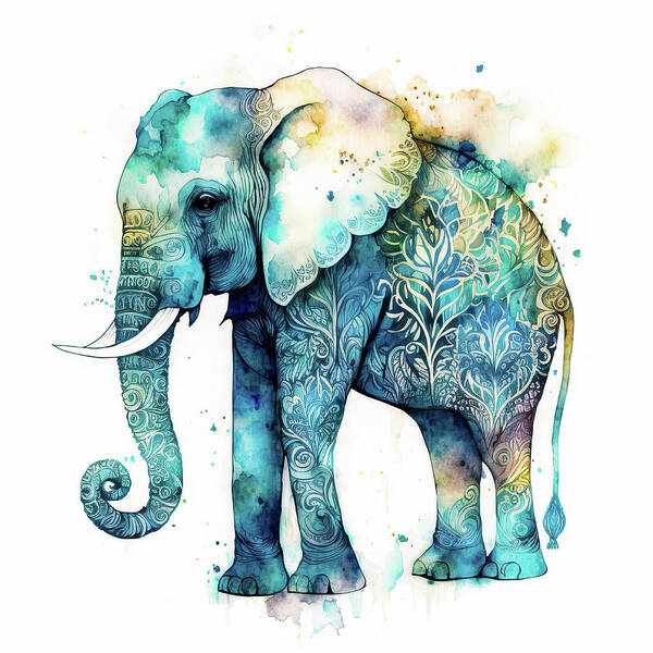 Elephant Art Print featuring the digital art Watercolor Animal 71 Elephant by Matthias Hauser