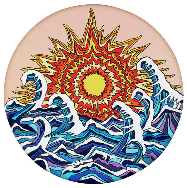 Sun Waves Ocean Art Print featuring the painting Waving around the Sun by Mike Stanko