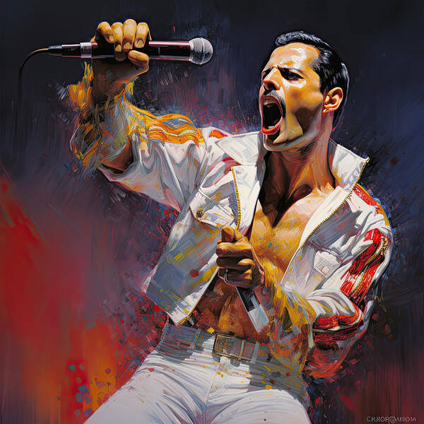 Freddie Mercury Art Print featuring the painting We will rock You by My Head Cinema