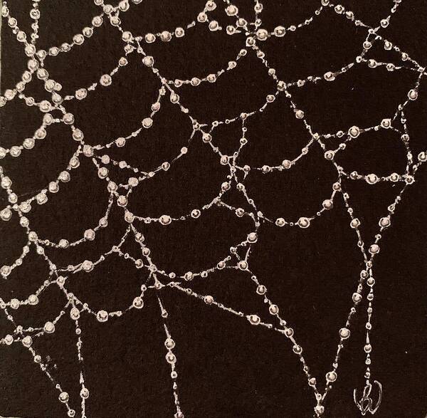 Spider Web Art Print featuring the mixed media Web of Pearls by Brenna Woods