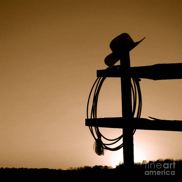 Western Art Print featuring the photograph Western Sunset - Sepia by Olivier Le Queinec