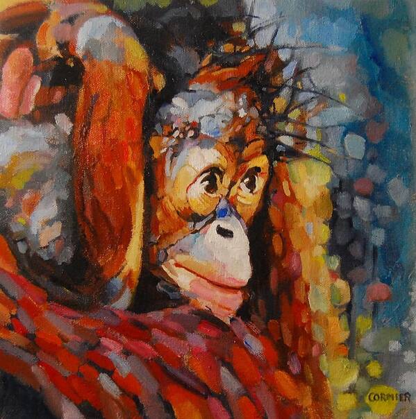 Primate Art Print featuring the painting What I Saw At The Zoo by Jean Cormier
