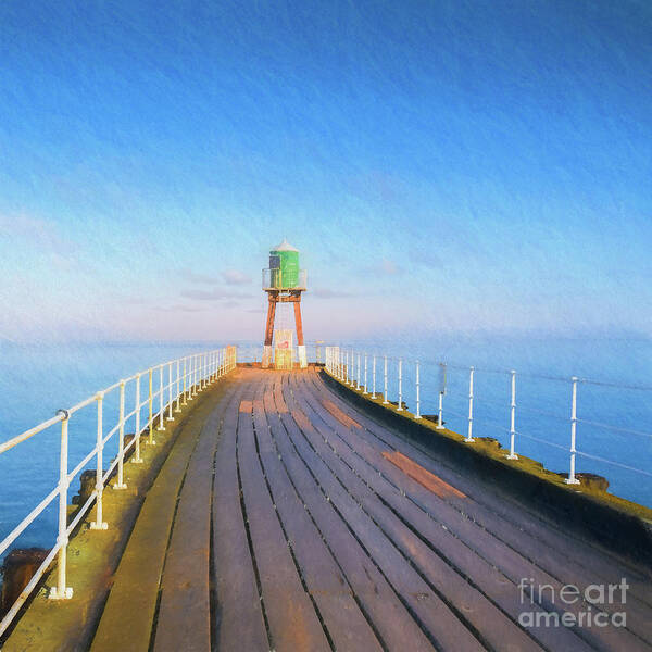 Wall Art Art Print featuring the photograph Whitby Pier, West Lighthouse, North Yorkshire, UK by Philip Preston