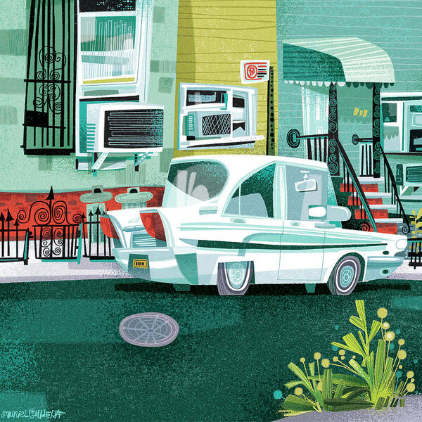 Illustration Art Print featuring the digital art White Car by Daniel Guidera