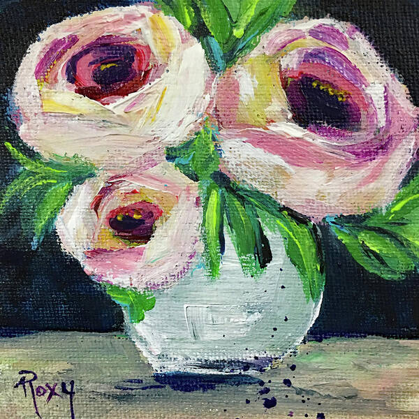 Roses Art Print featuring the painting White Roses in a White Vase by Roxy Rich