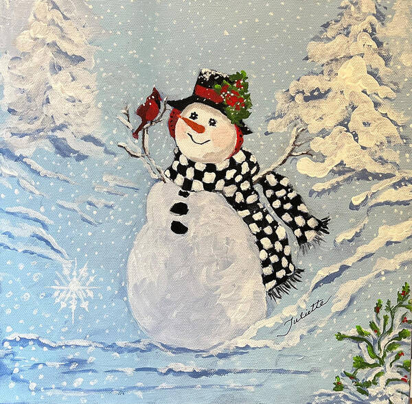 Snowman Art Print featuring the painting Winter Wonderland by Juliette Becker