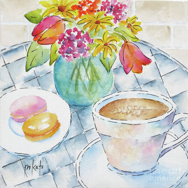 Coffee Signs Art Print featuring the painting With Flowers On The Side by Pat Katz