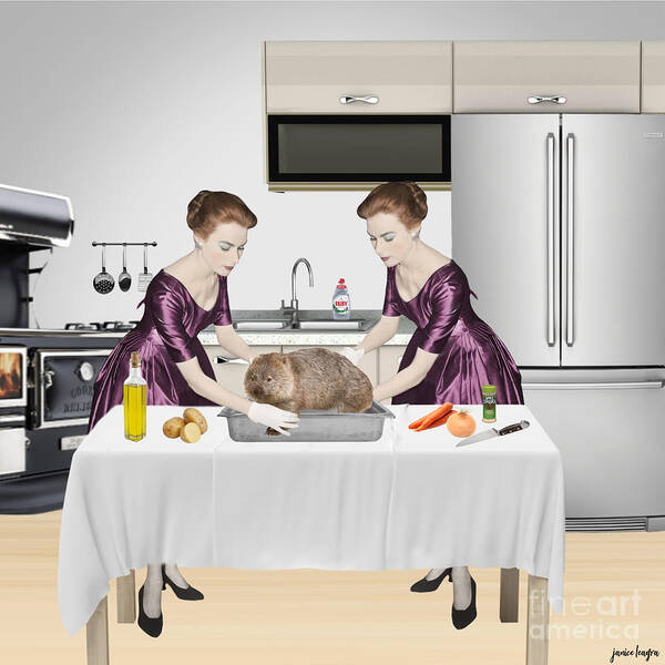 Digital Illustration Art Print featuring the digital art Wombat Sisters by Janice Leagra