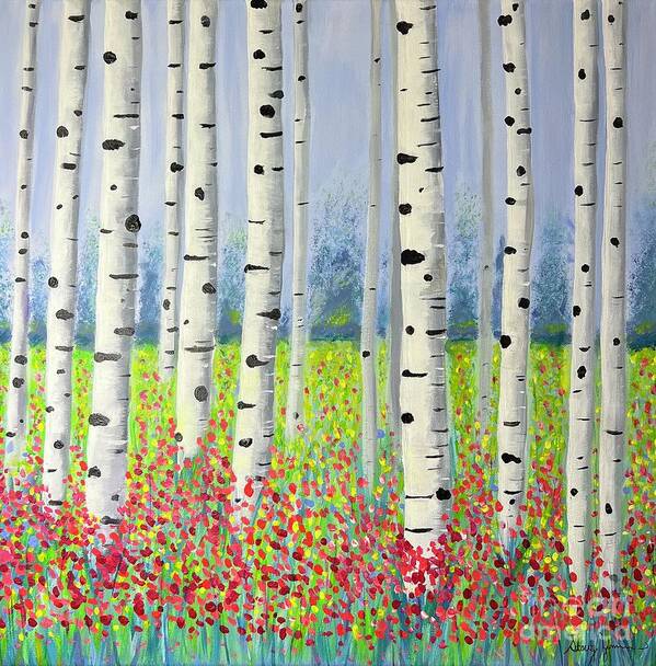 Birch Trees Art Print featuring the painting Woodland Meadow by Stacey Zimmerman