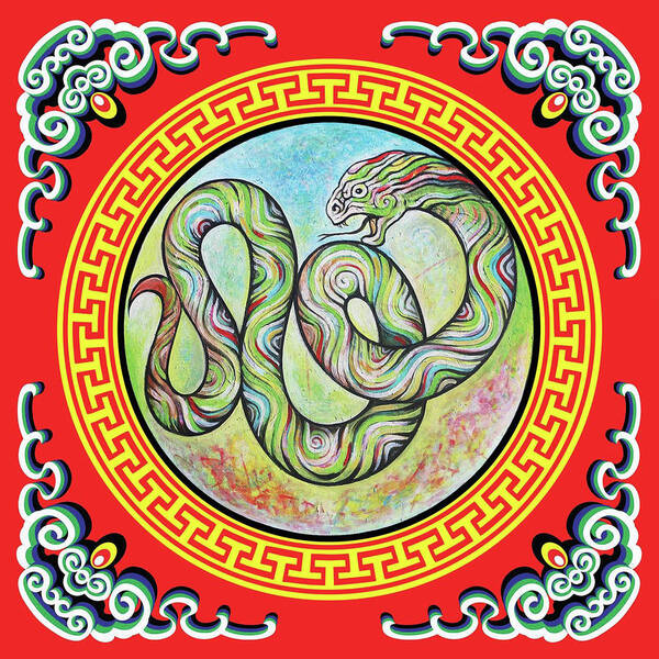 Year Of The Snake Art Print featuring the painting Year of the Snake by Tom Dashnyam Otgontugs