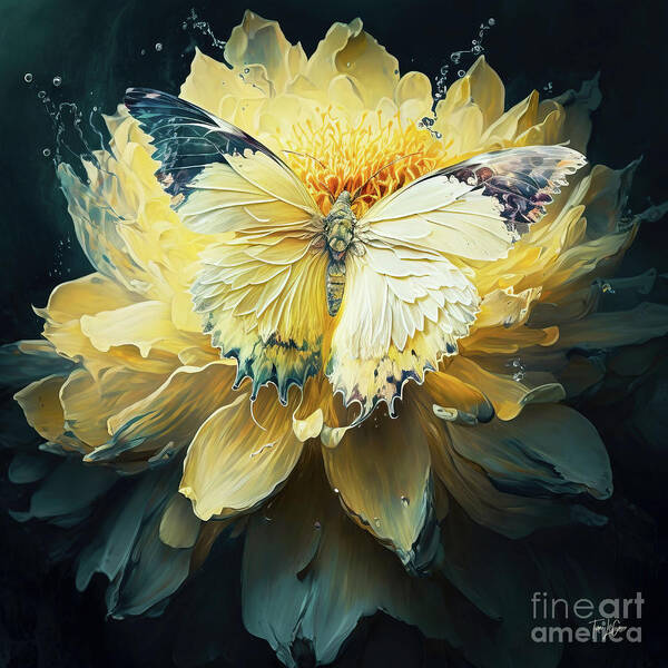 Yellow Butterfly Art Print featuring the painting Yellow Butterfly Delight by Tina LeCour